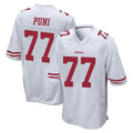 Qdoa SF.49ers #77 Dominick Puni Player White Home Game Stitched Jerseys