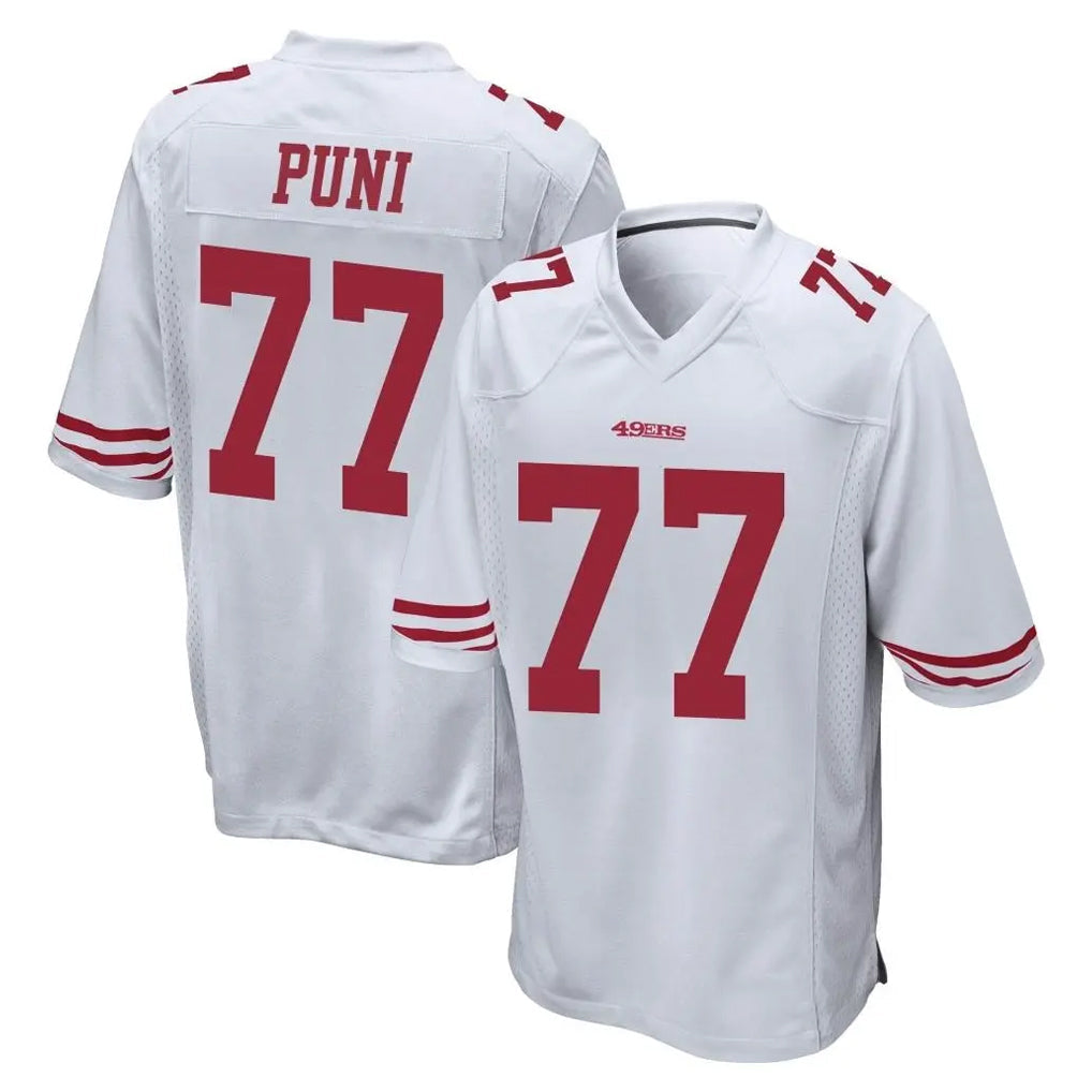 Qdoa SF.49ers #77 Dominick Puni Player White Home Game Stitched Jerseys