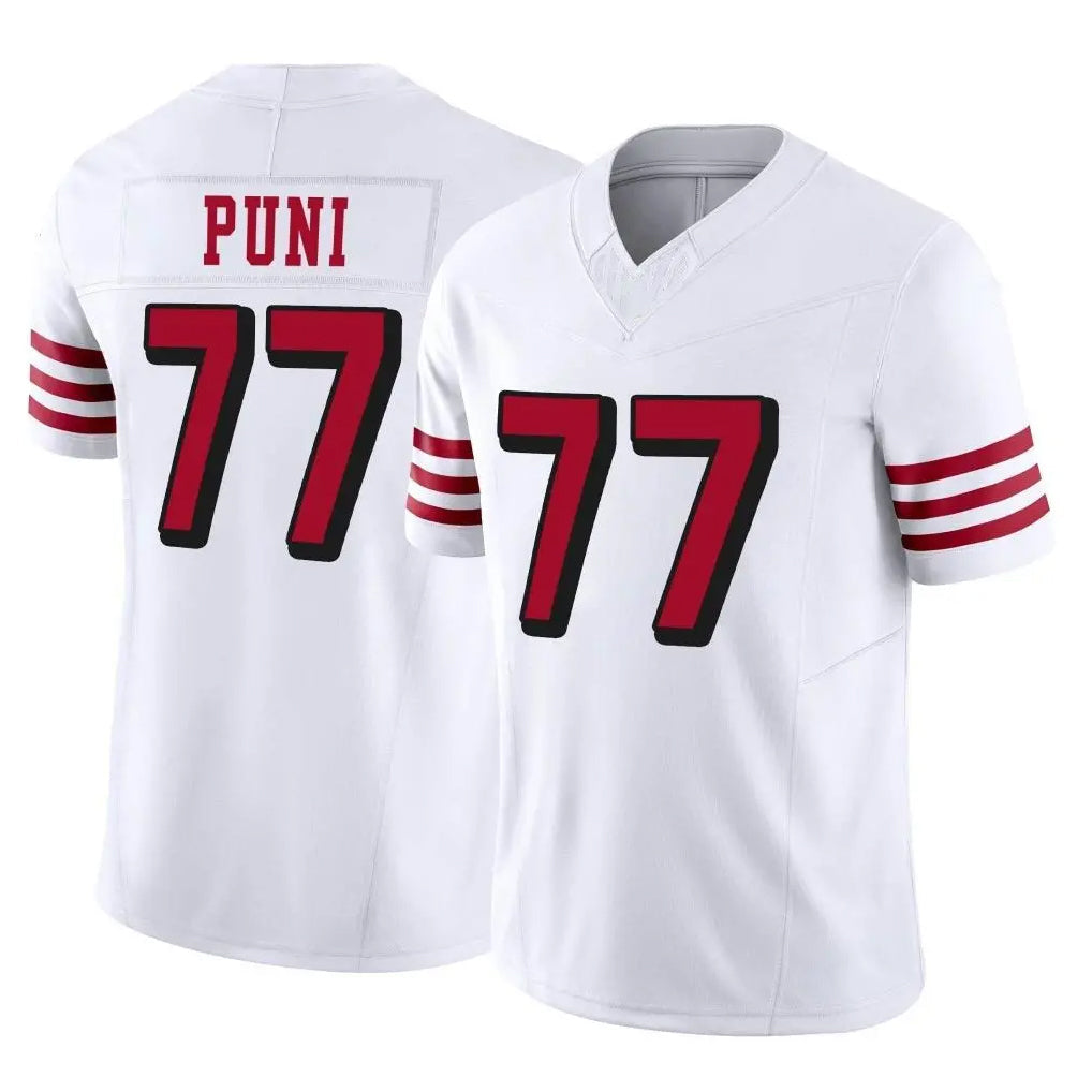 Qdoa SF.49ers #77 Dominick Puni Player White Limited Alternate Vapor F.U.S.E. Home Game Stitched Jerseys