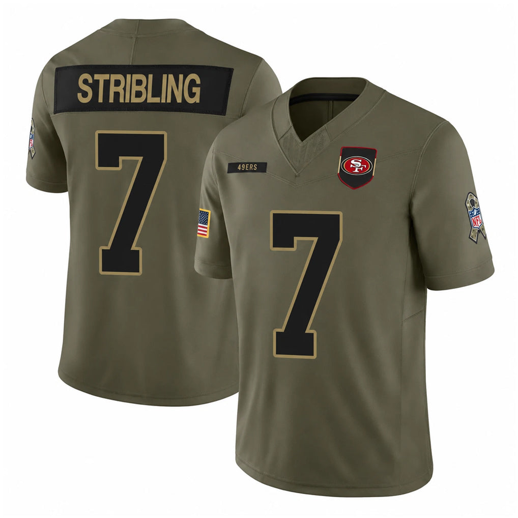 Qdoa SF.49ers #7 De'Zhaun Stribling Player Olive 2025 Salute To Service Limited Home Game Stitched Jerseys