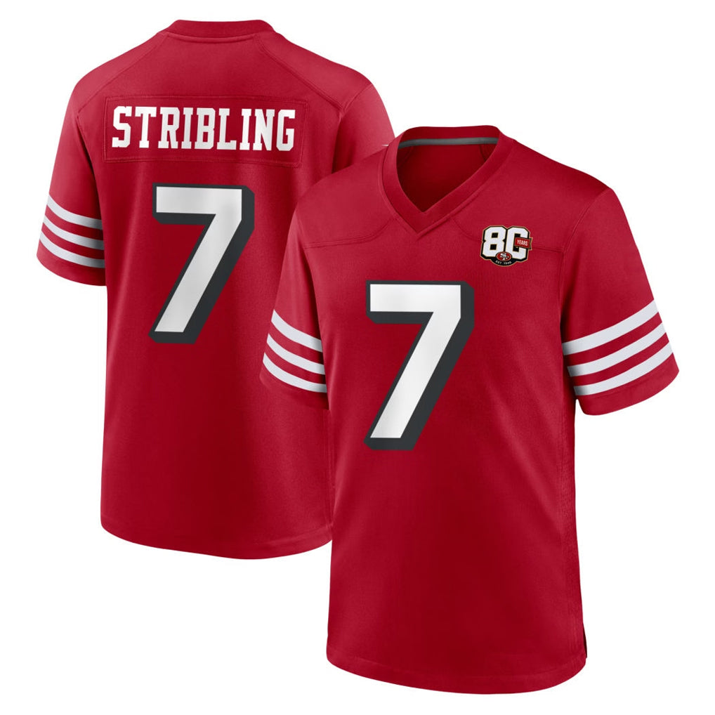 Qdoa SF.49ers #7 De'Zhaun Stribling Player Red 80th Game Home Stitched Jerseys