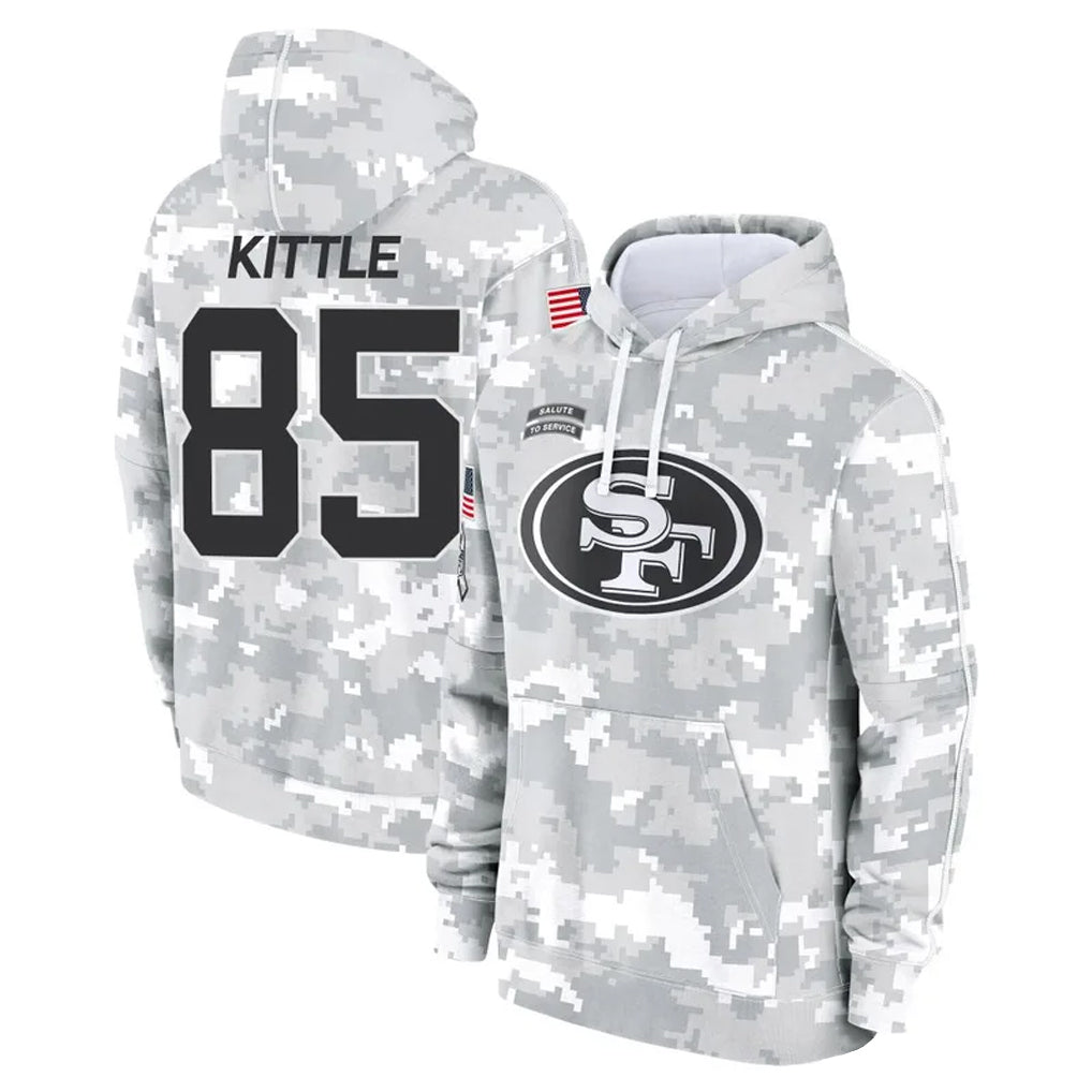 Qdoa SF.49ers #85 George Kittle Player Arctic Camo Salute to Service Hoodies Stitched Jerseys