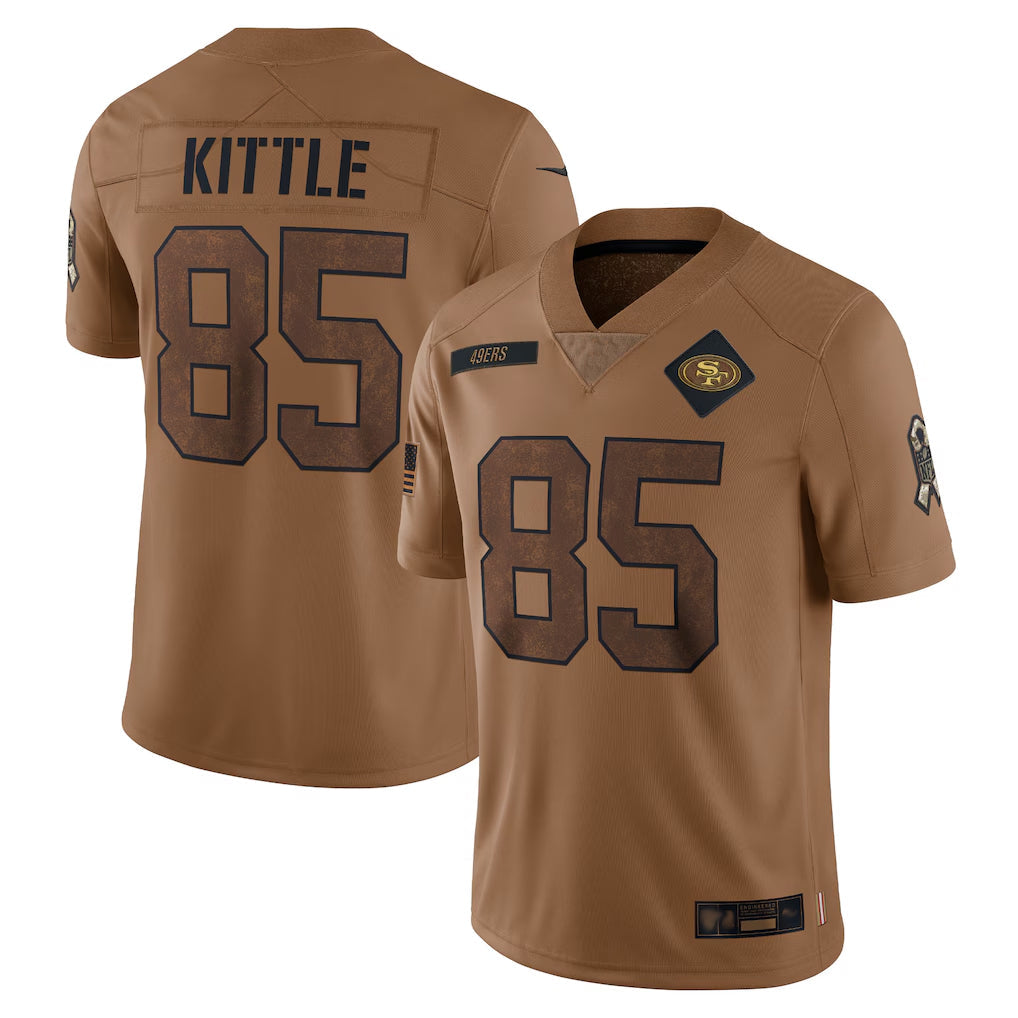 Qdoa SF.49ers #85 George Kittle Player Brown Salute To Service Limited Stitched Jerseys