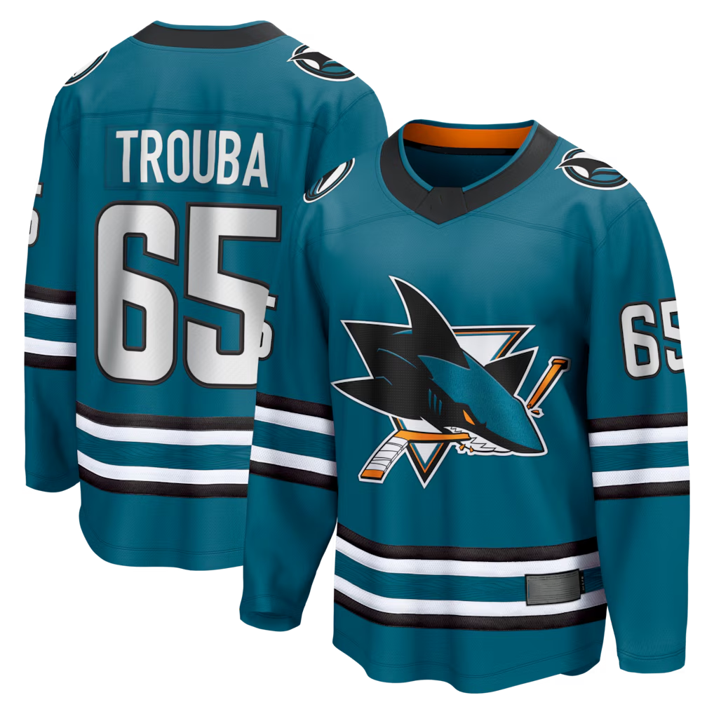 Qdoa S.Jose Sharks #65 Jacob Trouba Teal Home Breakaway Jerseys