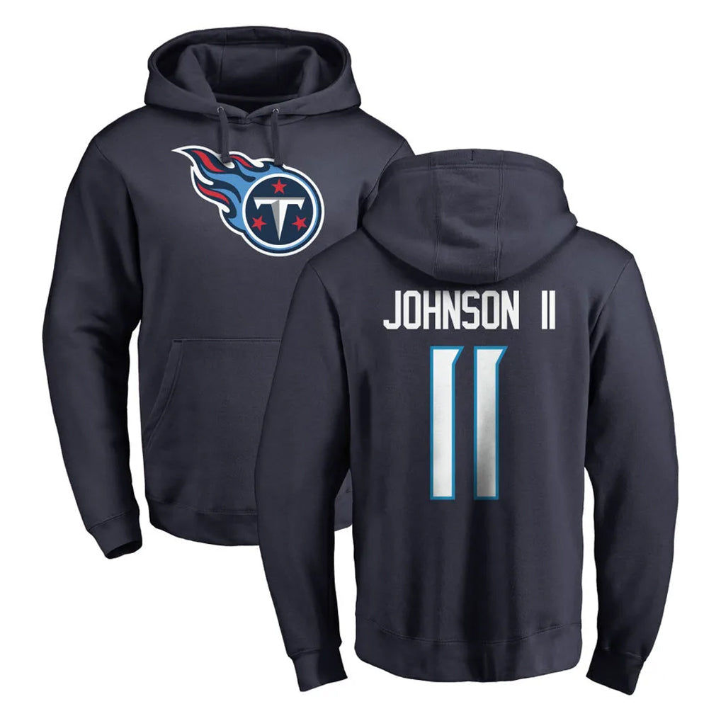 Qdoa T.Titans #11 Jermaine Johnson II Player Navy Logo Pullover Hoodies Home Game Stitched Jerseys