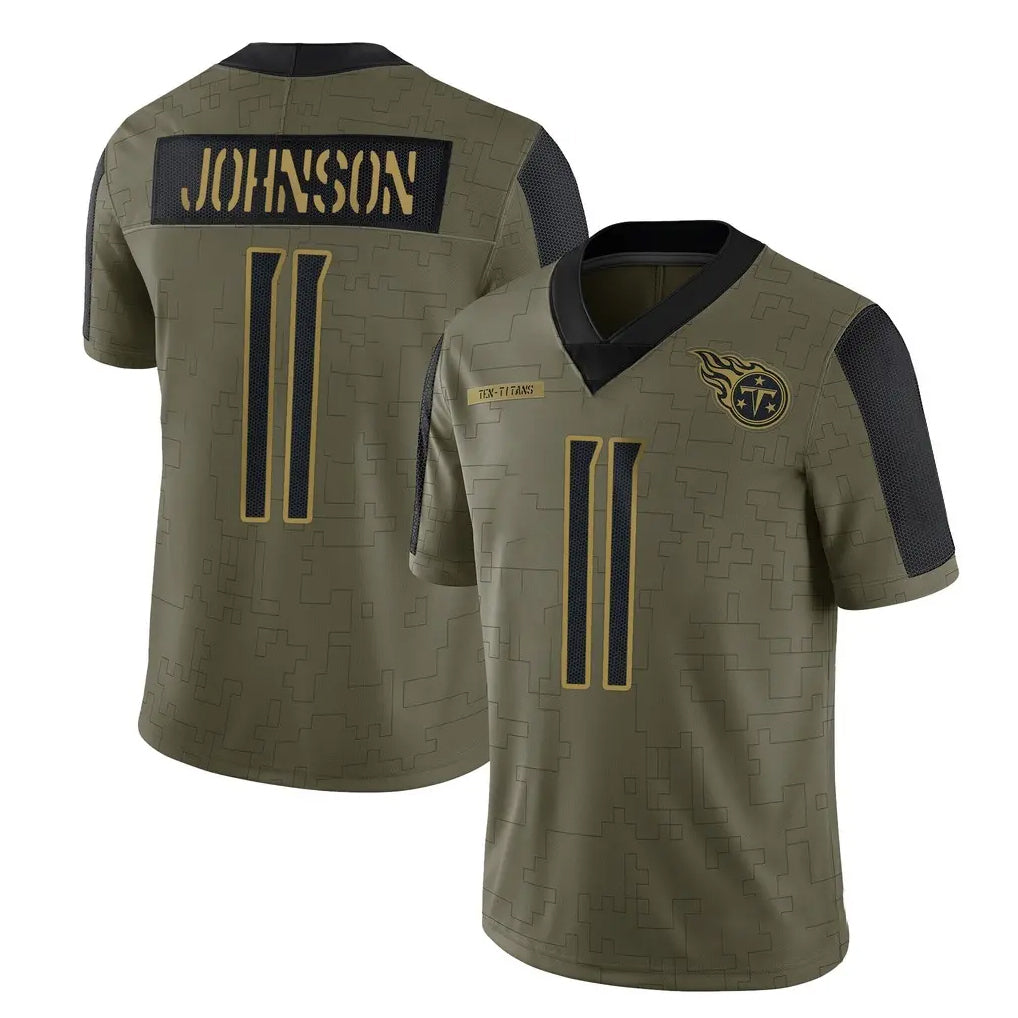 Qdoa T.Titans #11 Jermaine Johnson II Player Olive Salute to Service Limited Home Game Stitched Jerseys