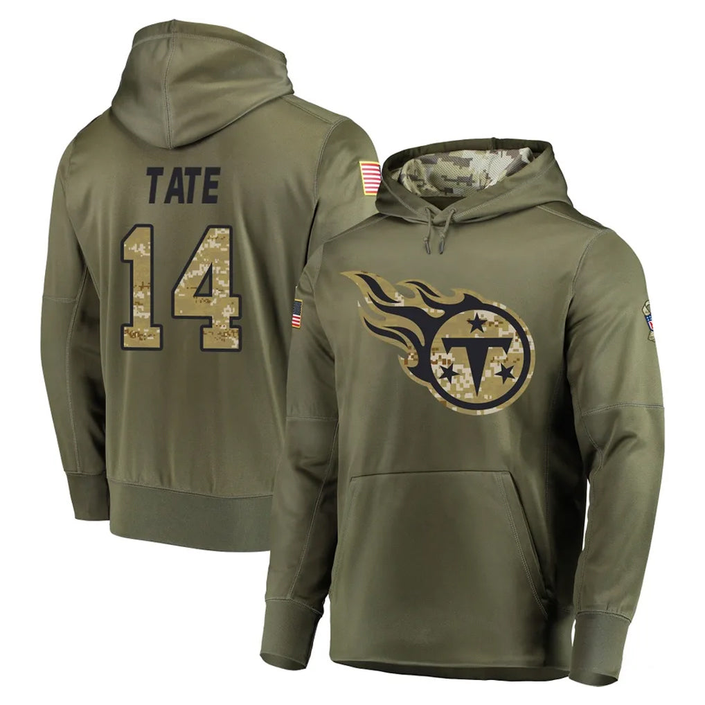 Qdoa T.Titans #14 Carnell Tate Player Olive Salute to Service Pullover Hoodies Home Game Stitched Jerseys