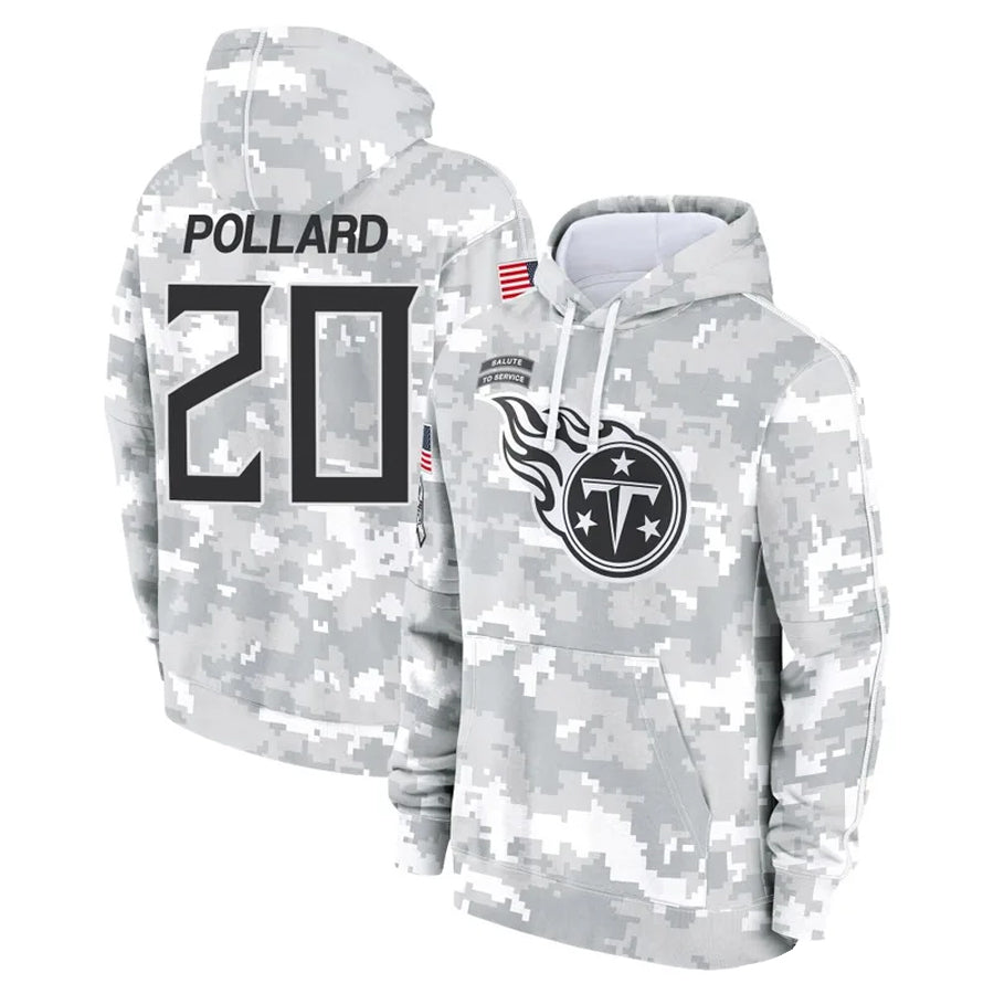 Qdoa T.Titans #20 Tony Pollard Player Arctic Camo Salute To Service Hoodies Game Stitched Jerseys