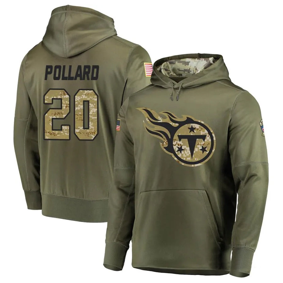 Qdoa T.Titans #20 Tony Pollard Player Camo Salute To Service Hoodies Olive Stitched Jerseys
