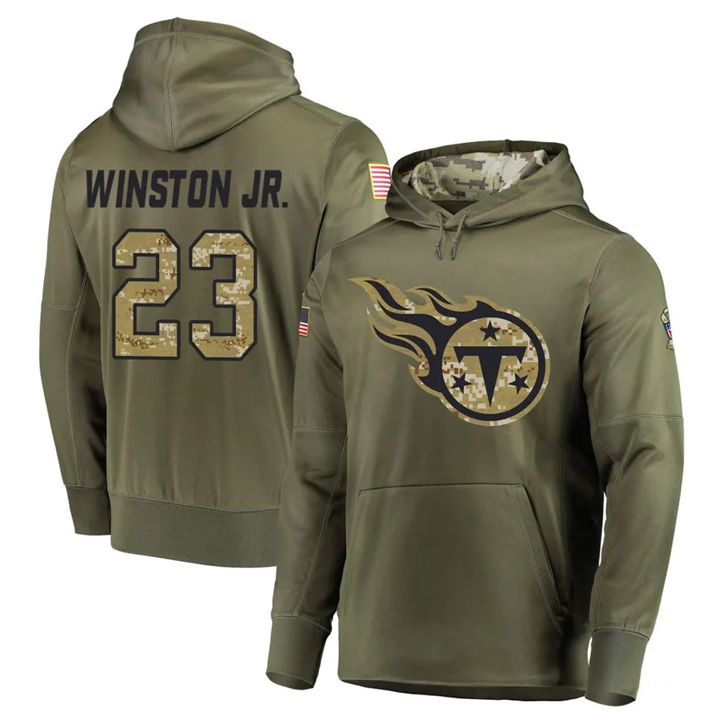 Qdoa T.Titans #23 Kevin Winston Jr. Player Olive Salute to Service Pullover Hoodies Home Game Stitched Jerseys