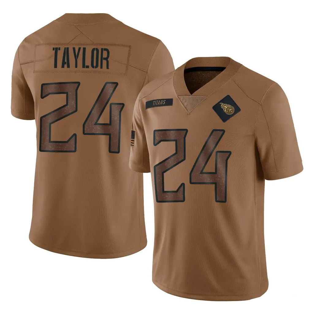 Qdoa T.Titans #24 Alontae Taylor Player Brown Limited Salute to Service Home Game Stitched Jerseys