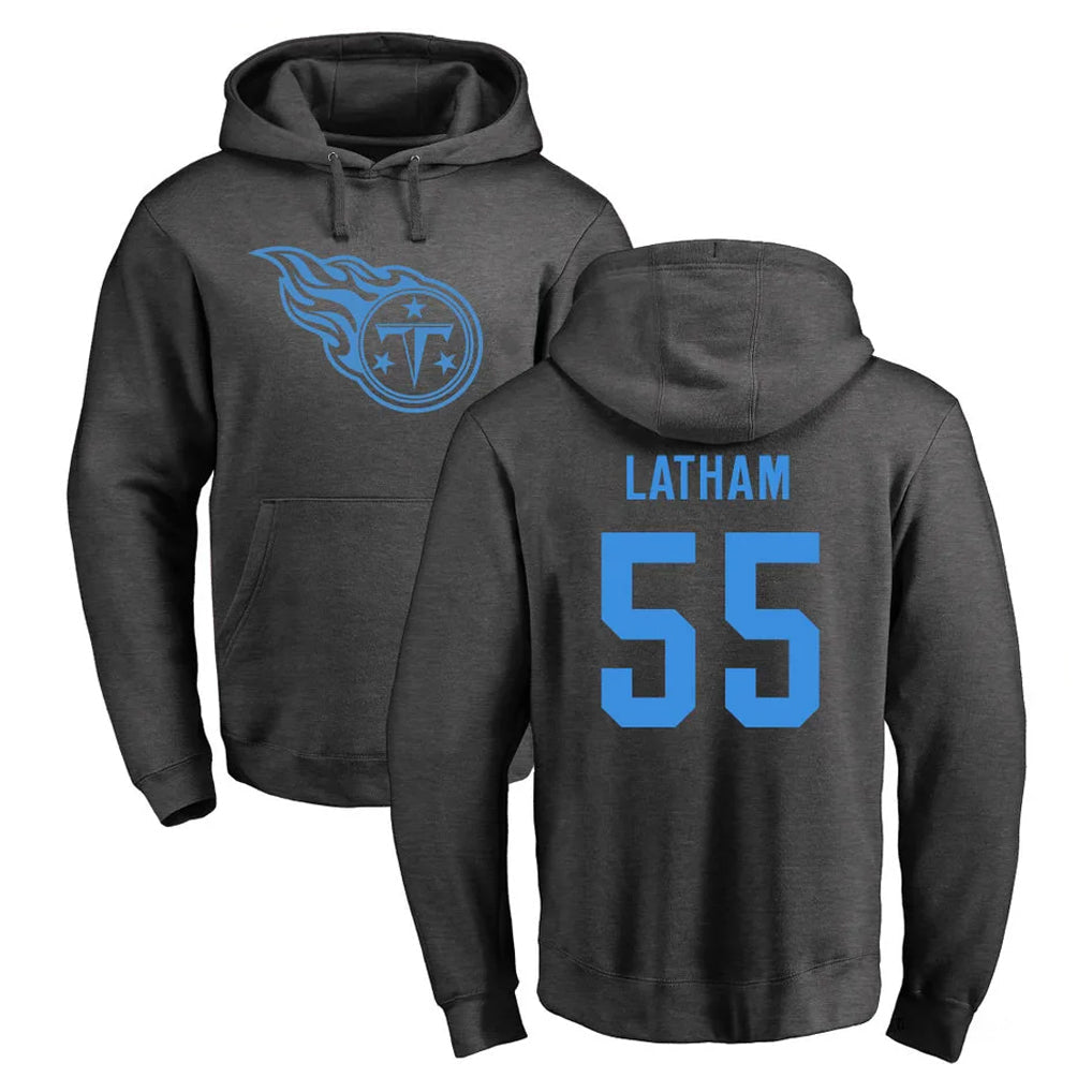 Qdoa T.Titans #55 JC Latham Player Ash One Color Pullover Hoodies Home Game Stitched Jerseys