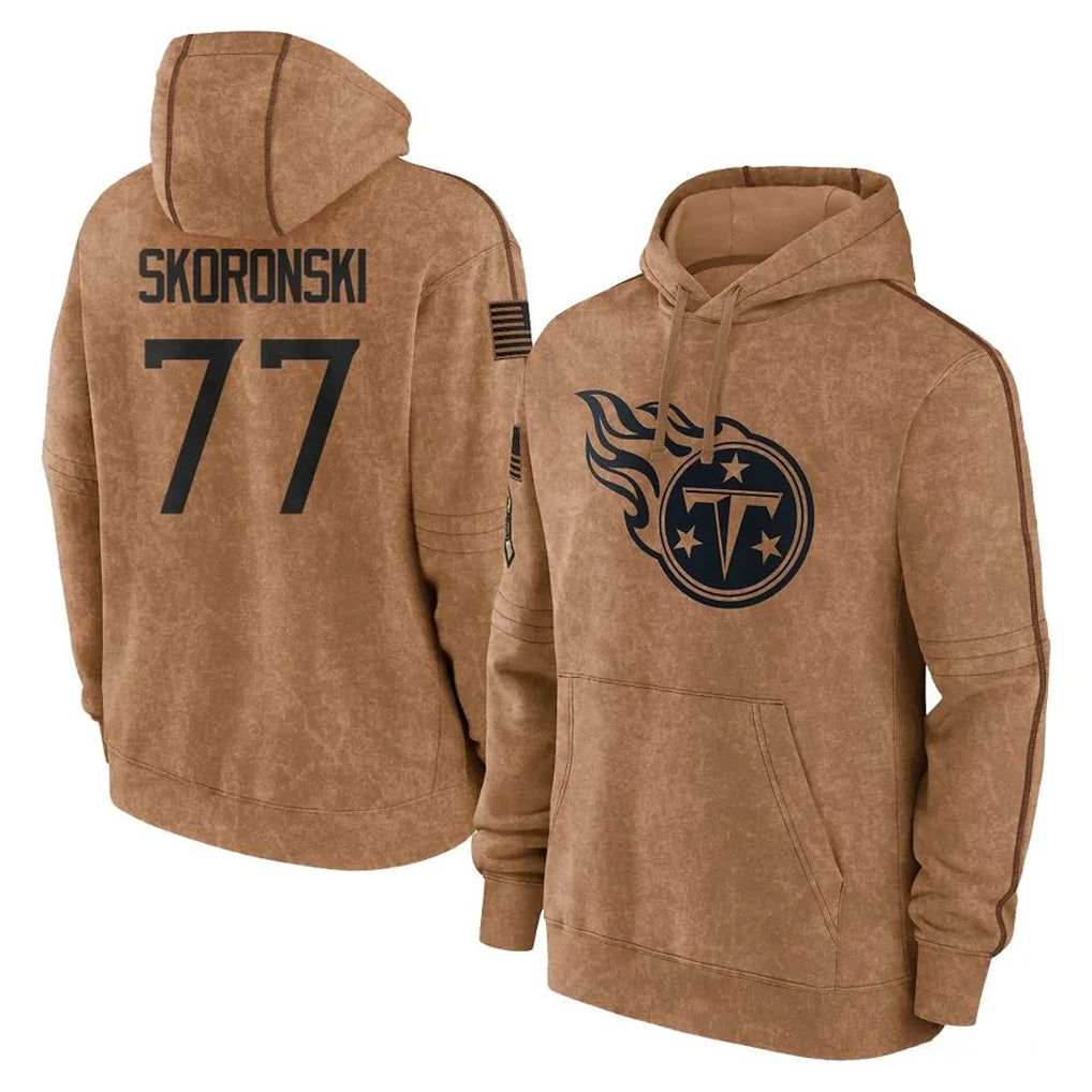 Qdoa T.Titans #77 Peter Skoronski Player Brown Salute To Service Club Pullover Hoodies Home Game Stitched Jerseys