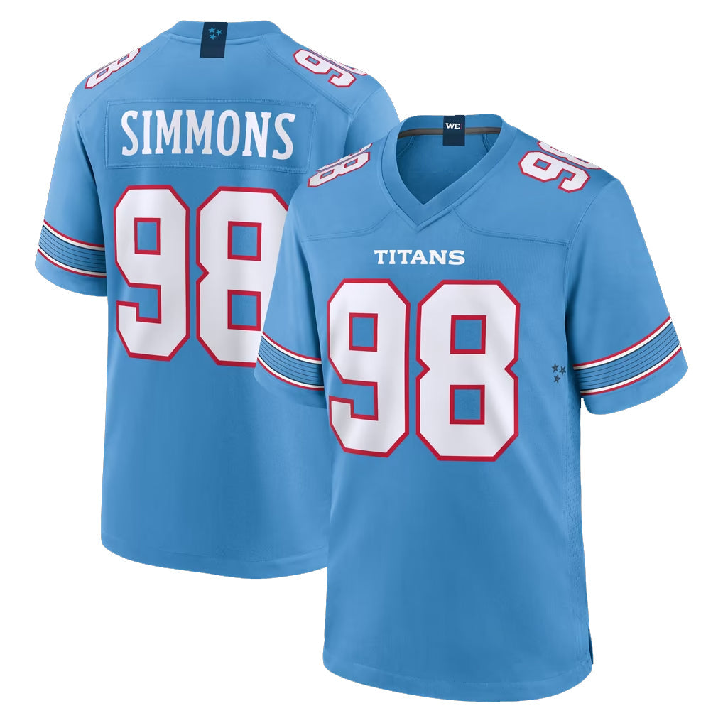 Qdoa T.Titans #98 Jeffery Simmons Player Light Blue 2026 Game Home Stitched Jerseys