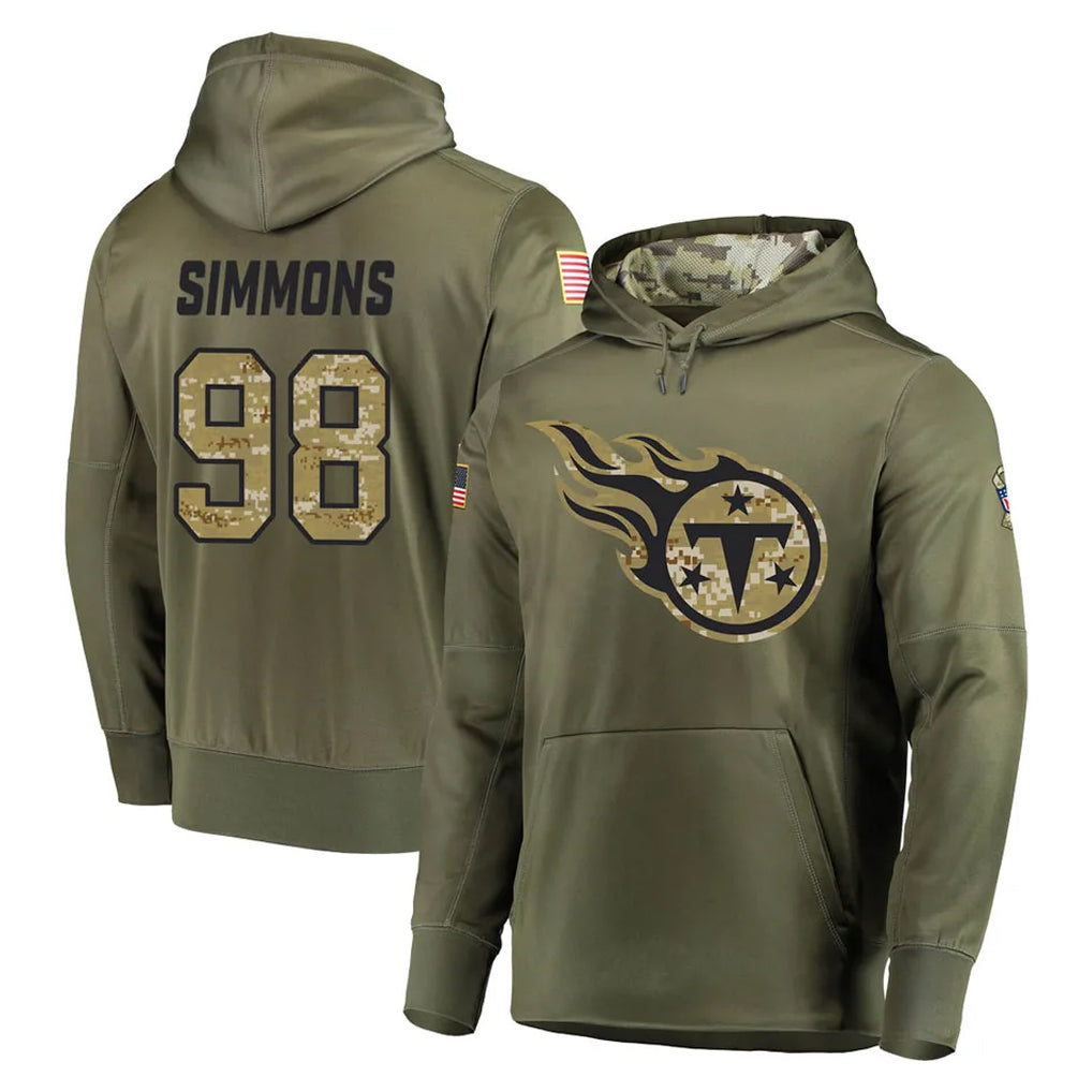 Qdoa T.Titans #98 Jeffery Simmons Player Olive Salute to Service Pullover Hoodies Home Game Stitched Jerseys