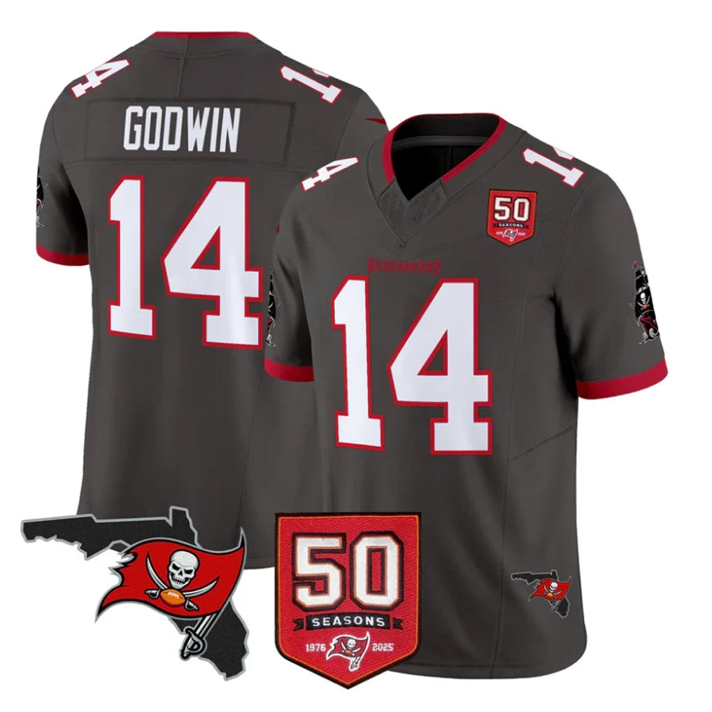 Qdoa TB.Buccaneers #14 Chris Godwin Jr. Player Pewter Limited 2026 Season Vapor F.U.S.E. Home Game Stitched Jerseys