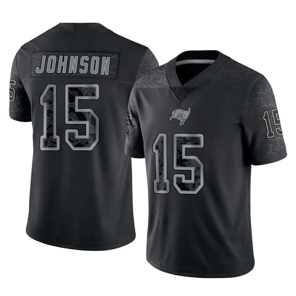 Qdoa TB.Buccaneers #15 Tez Johnson Player Black Reflective Limited Home Game Stitched Jerseys