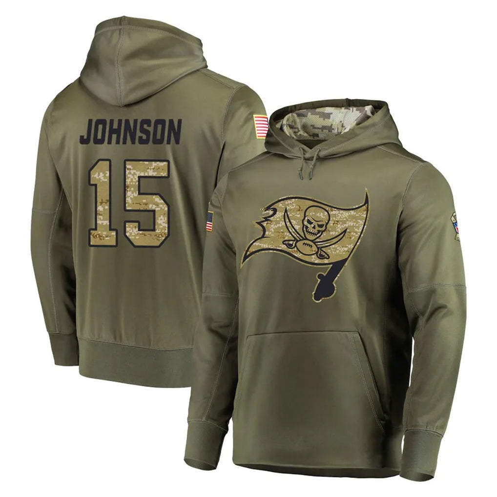 Qdoa TB.Buccaneers #15 Tez Johnson Player Olive Salute to Service Pullover Hoodie Home Game Stitched Jerseys