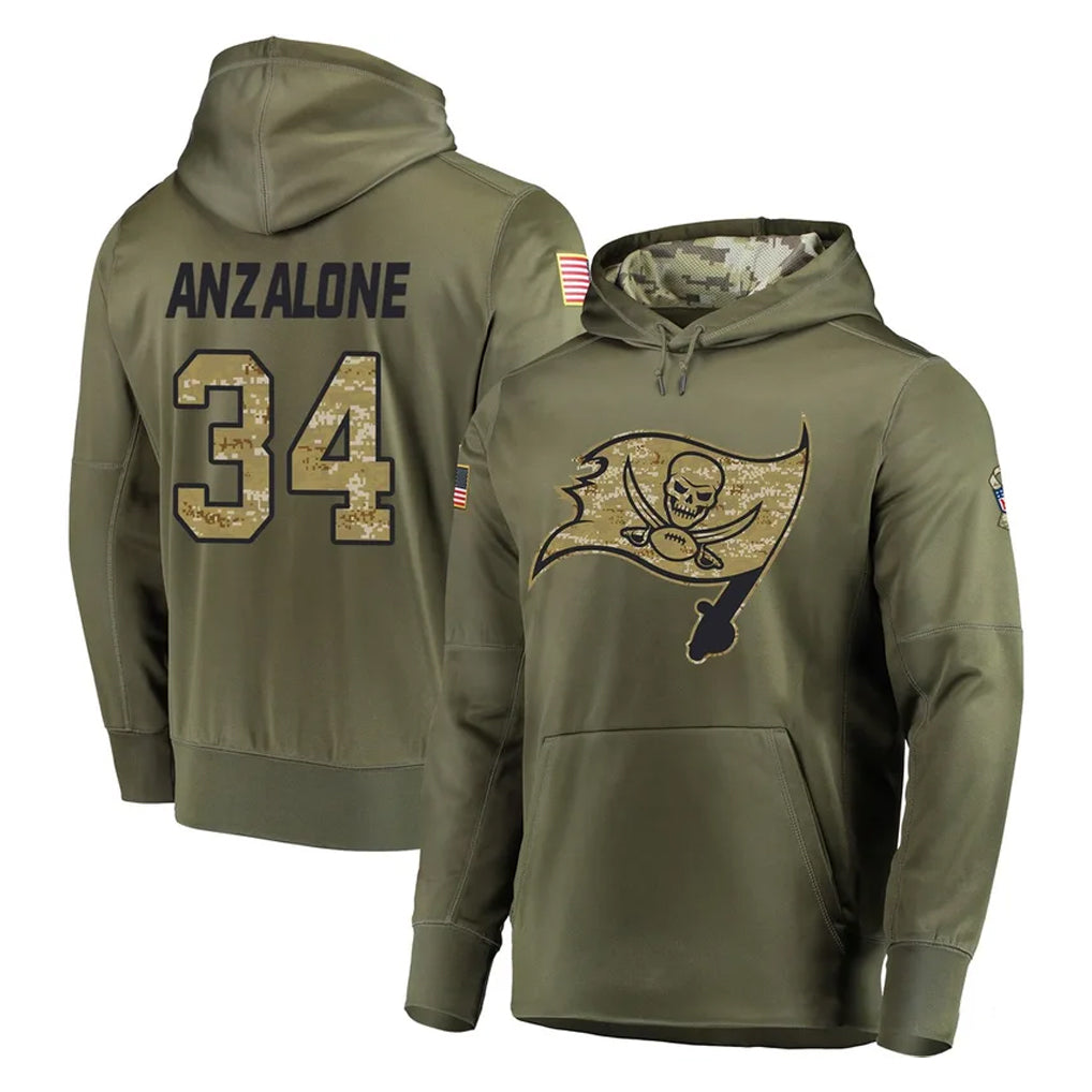Qdoa TB.Buccaneers #34 Alex Anzalone Player Olive Salute to Service Pullover Hoodie Home Game Stitched Jerseys
