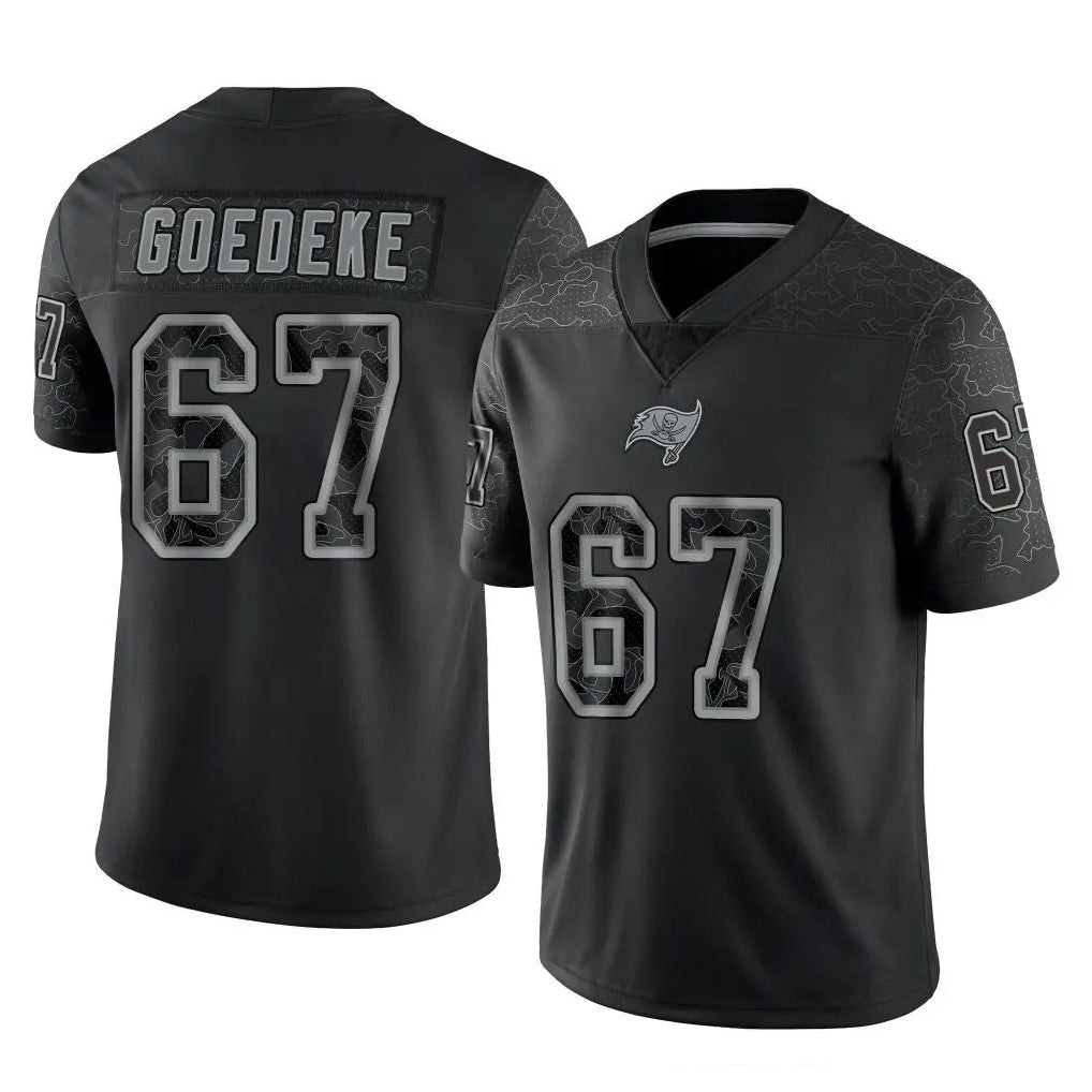 Qdoa TB.Buccaneers #67 Luke Goedeke Player Black Reflective Limited Home Game Stitched Jerseys