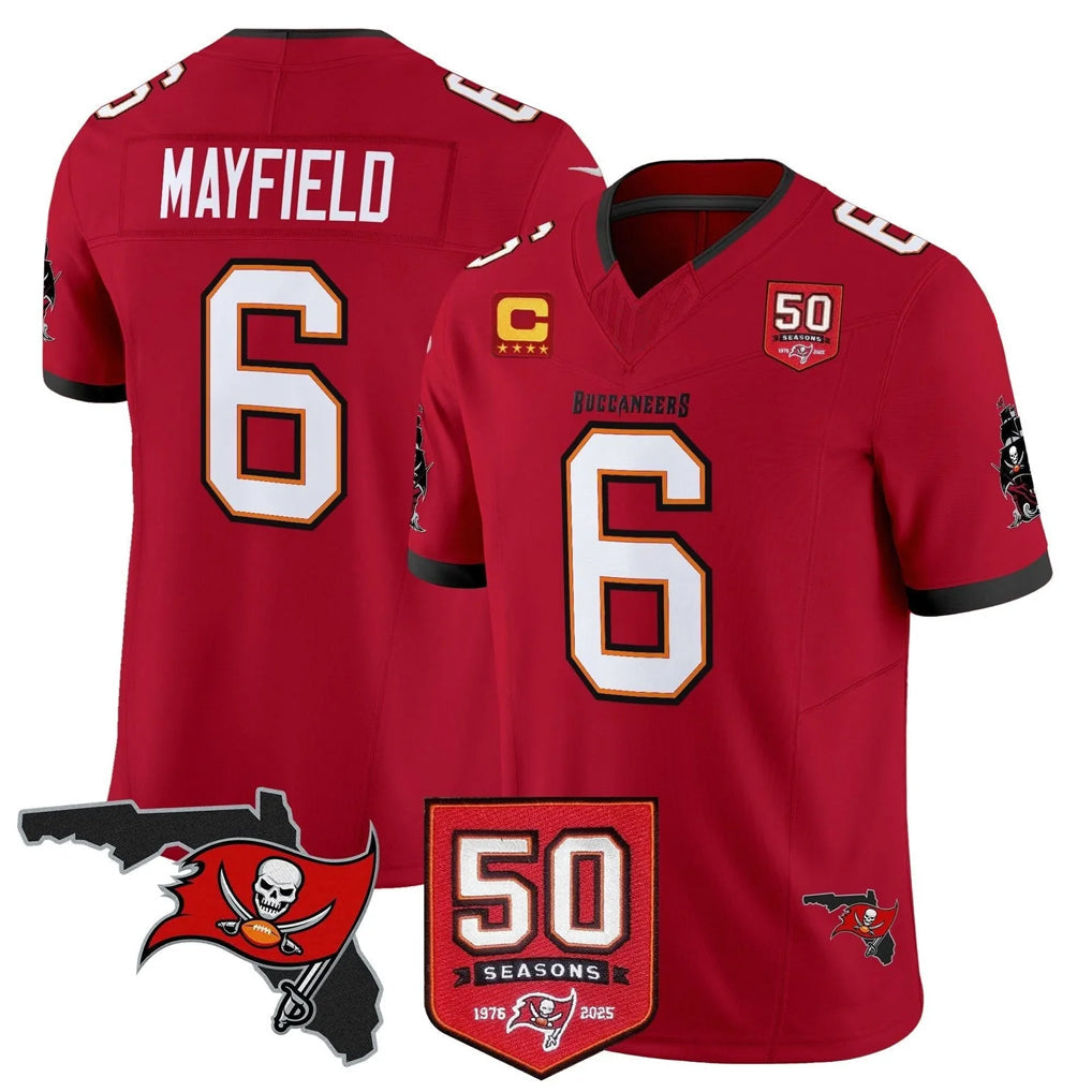 Qdoa TB.Buccaneers #6 Baker Mayfield Player Red 50th Season Vapor Limited Home Game Stitched Jerseys
