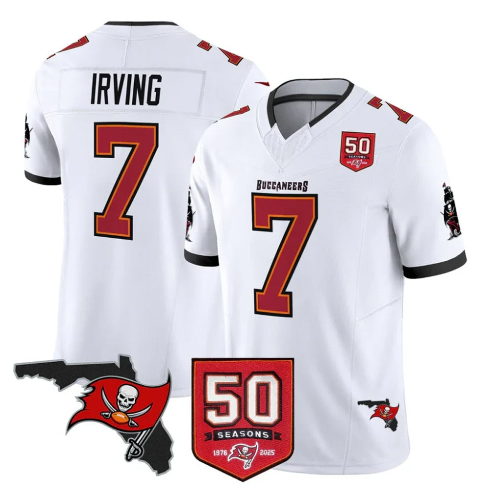 Qdoa TB.Buccaneers #7 Bucky Irving Player White 50th Season Vapor Limited Home Game Stitched Jerseys
