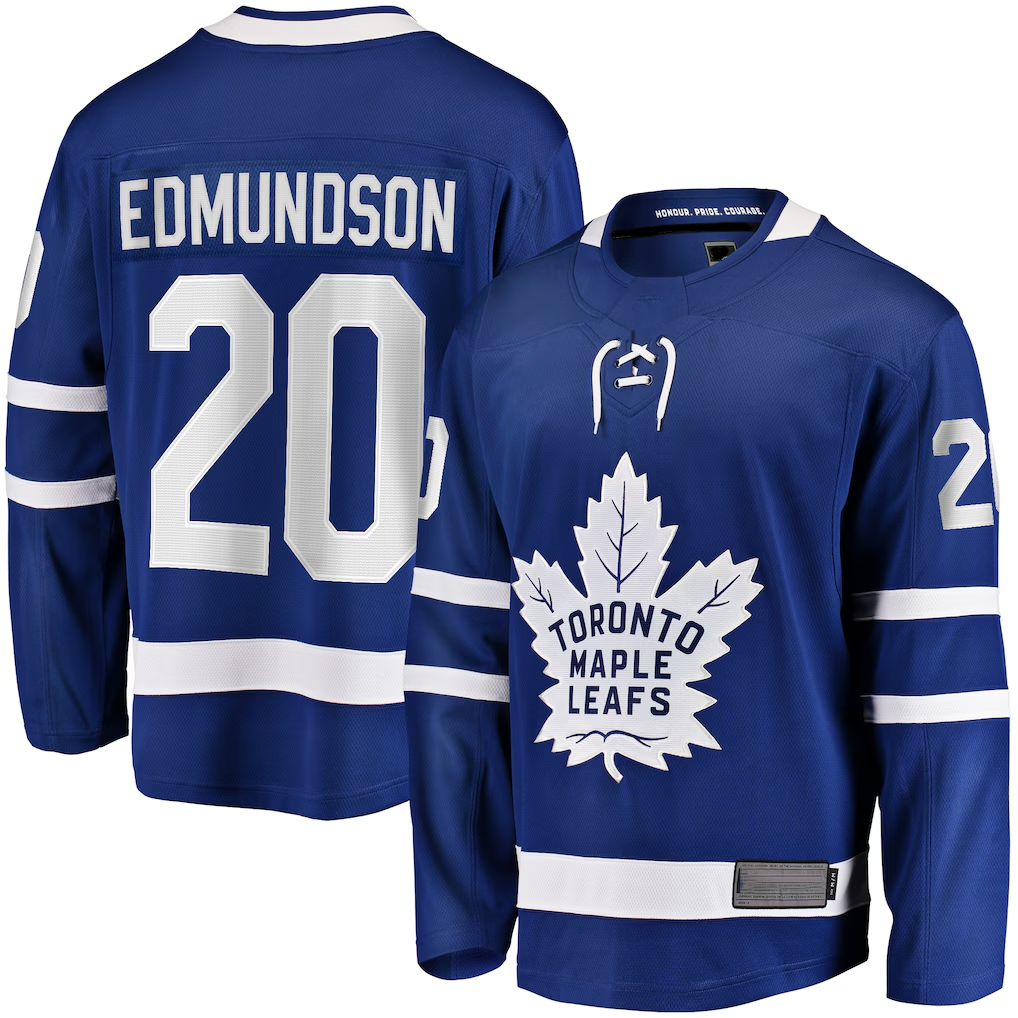 Qdoa T.Maple Leafs #20 Joel Edmundson Blue Home Premier Breakaway Player Jerseys