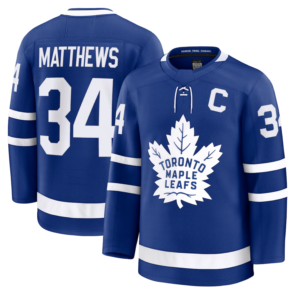 Qdoa T.Maple Leafs #34 Auston Matthews Blue Captain Patch Home Premium Jerseys