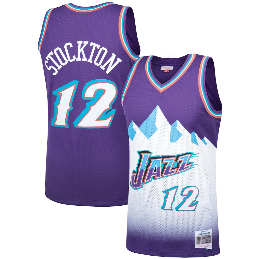 Qdoa U.Jazz #12 John Stockton Mitchell & Ness Purple Hardwood Classics Swingman Jerseys