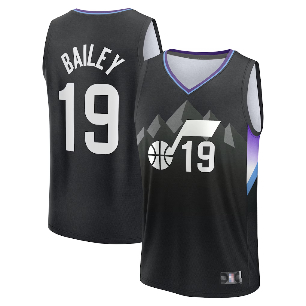 Qdoa U.Jazz #19 Ace Bailey Fanatics Black 2025 Draft First Round Pick Fast Break Replica Jerseys - Statement Edition