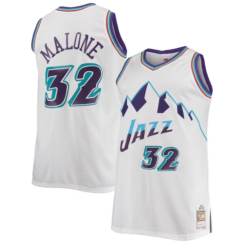 Qdoa U.Jazz #32 Karl Malone Mitchell & Ness White 1996-1997 Big & Tall Hardwood Classics Swingman Jerseys