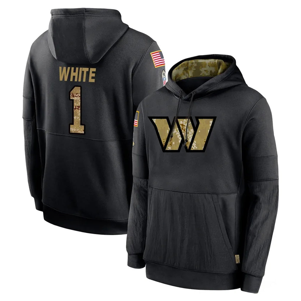 Qdoa W.Commanders #1 Rachaad White Player Black Salute to Service Performance Pullover Hoodies Home Game Stitched Jerseys