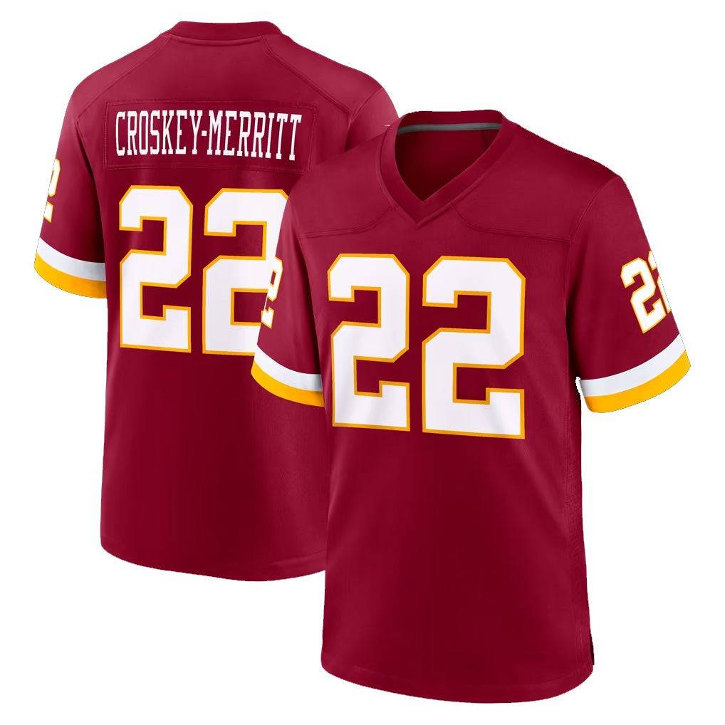 Qdoa W.Commanders #22 Jacory Croskey-Merritt Player Burgundy Game Home Stitched Jerseys