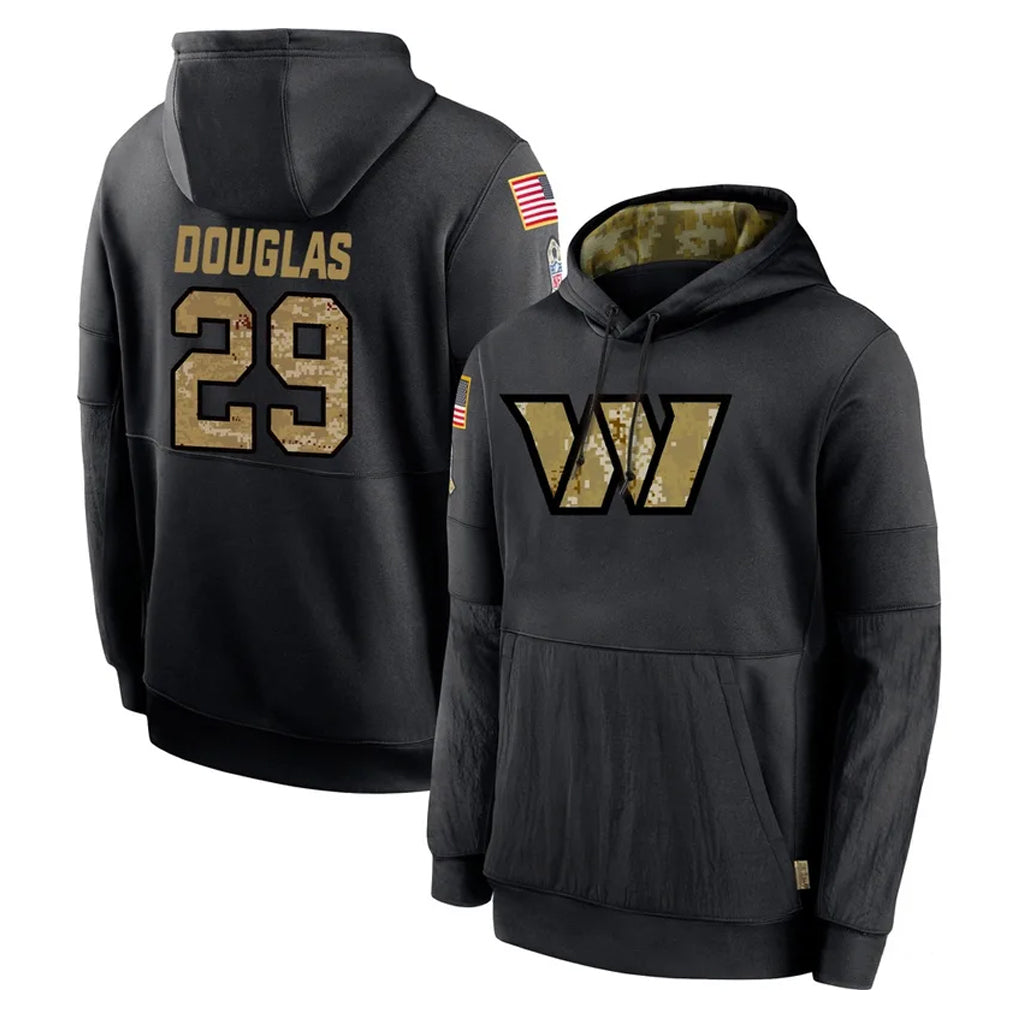 Qdoa W.Commanders #29 Rasul Douglas Player Black Salute to Service Performance Pullover Hoodies Home Game Stitched Jerseys