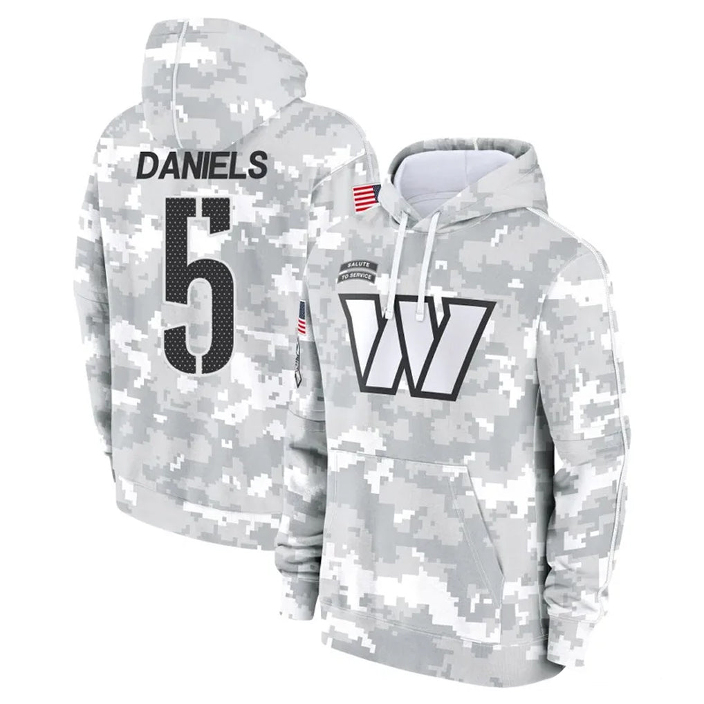 Qdoa W.Commanders #5 Jayden Daniels Player Arctic Camo Limited Salute to Service Pullover Hoodies Game Stitched Jerseys