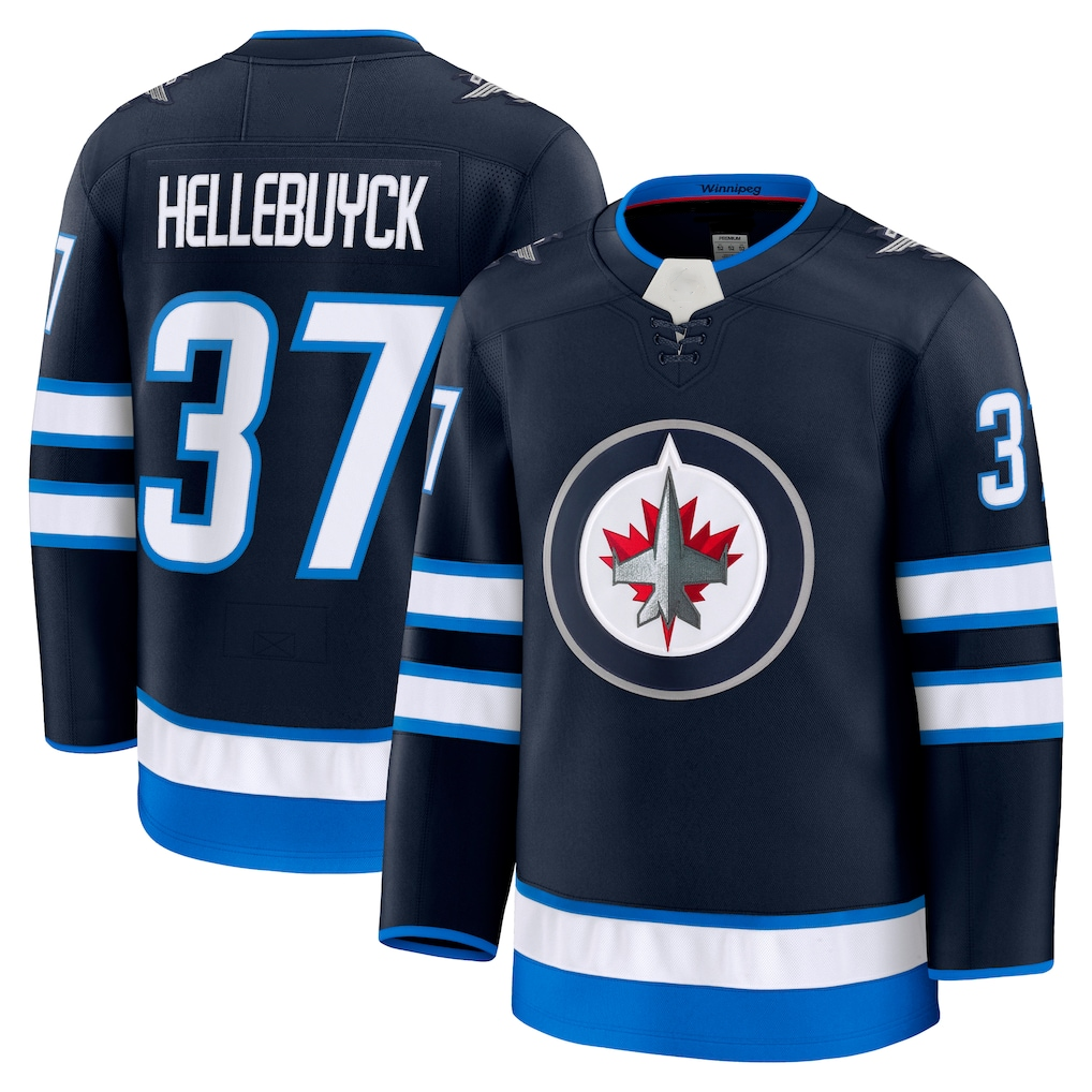 Qdoa W.Jets #37 Connor Hellebuyck Navy Home Premium Jerseys