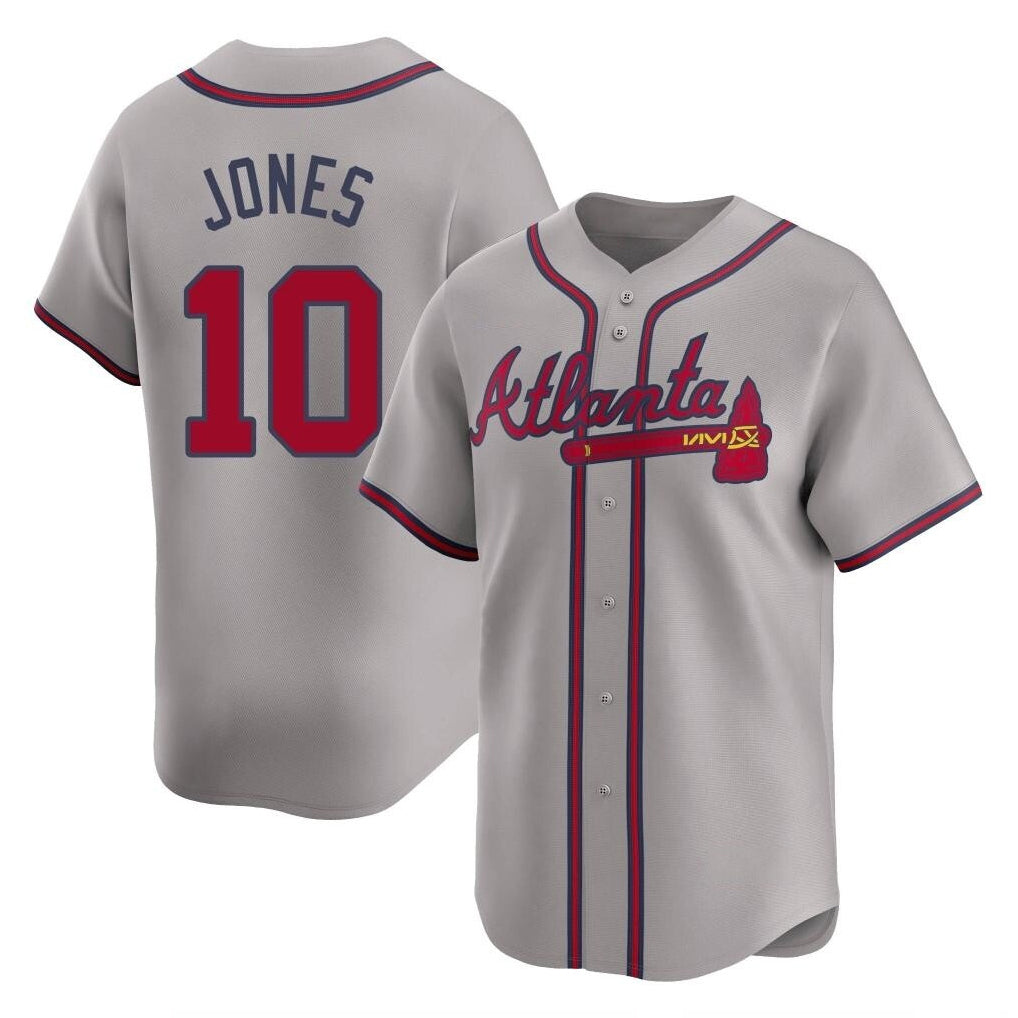 A.Braves #10 Chipper Jones Player Gray Limited Home Game Qdoa Stitched Jerseys
