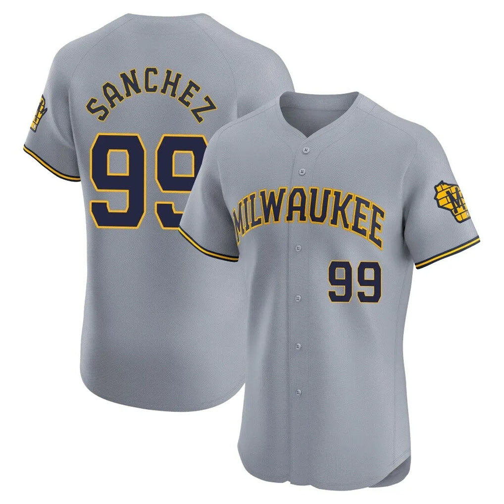 M.Brewers #99 Gary Sanchez Player Gray Home Limited Elite Qdoa Stitched Jerseys