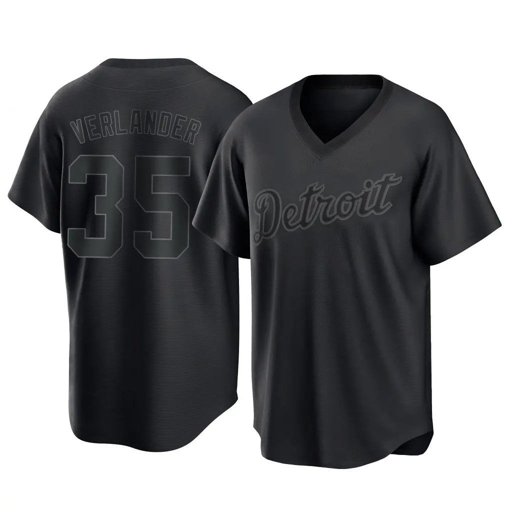 D.Tigers #35 Justin Verlander Player Black T-shirt Home Game Qdoa Stitched Jerseys