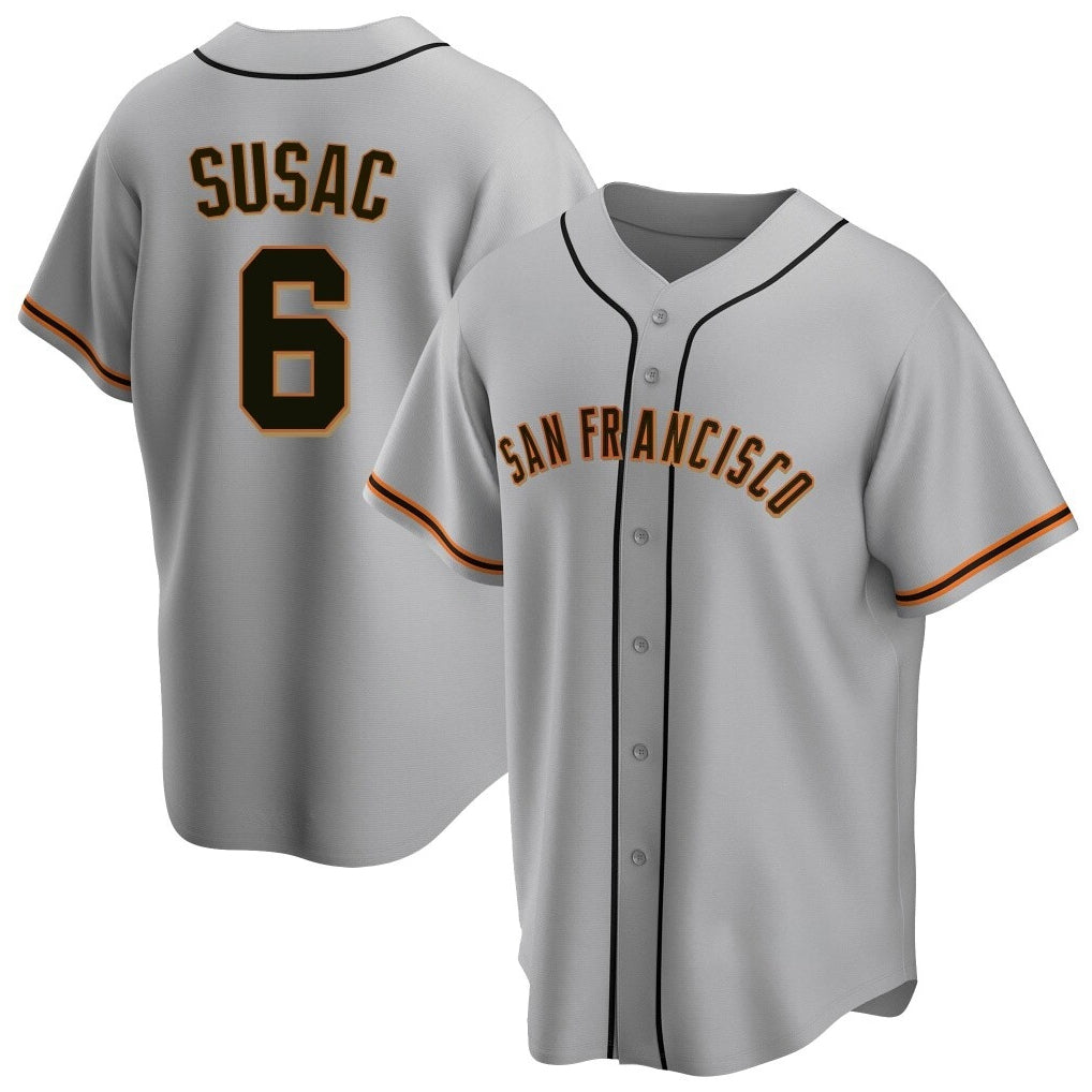 SF.Giants #6 Daniel Susac Player Gray Home Game Qdoa Stitched Jerseys