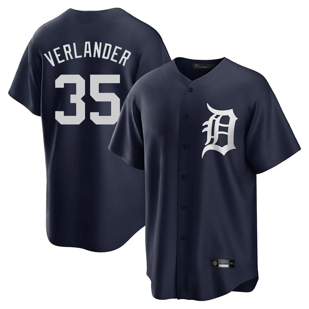 D.Tigers #35 Justin Verlander Player Navy Game Home Qdoa Stitched Jerseys