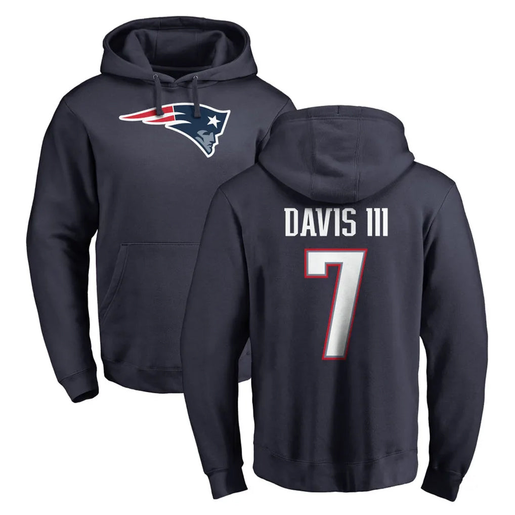 NE.Patriots #7 Carlton Davis III Player Navy LOGO Pullover Hoodies Home Game Qdoa Stitched Jerseys