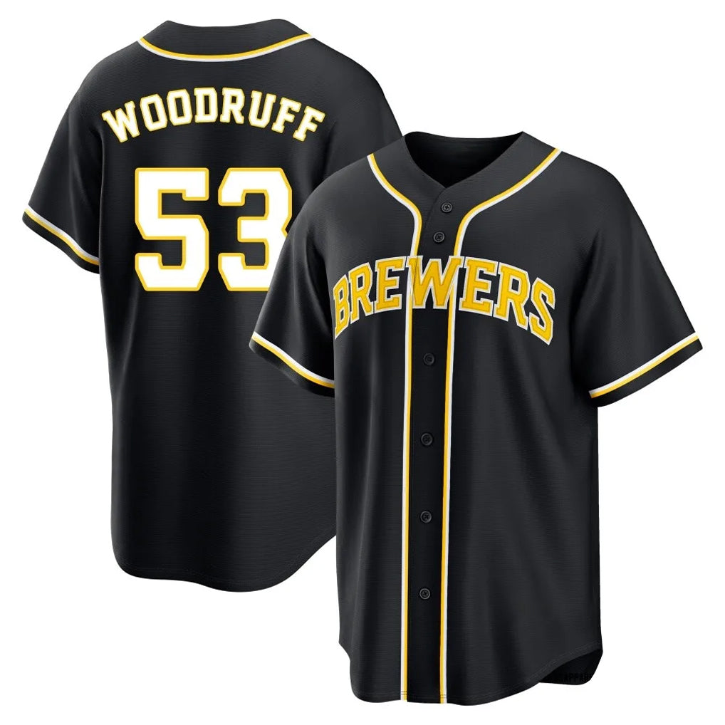 M.Brewers #53 Brandon Woodruff Player Black Fashion Out Home Game Qdoa Stitched Jerseys