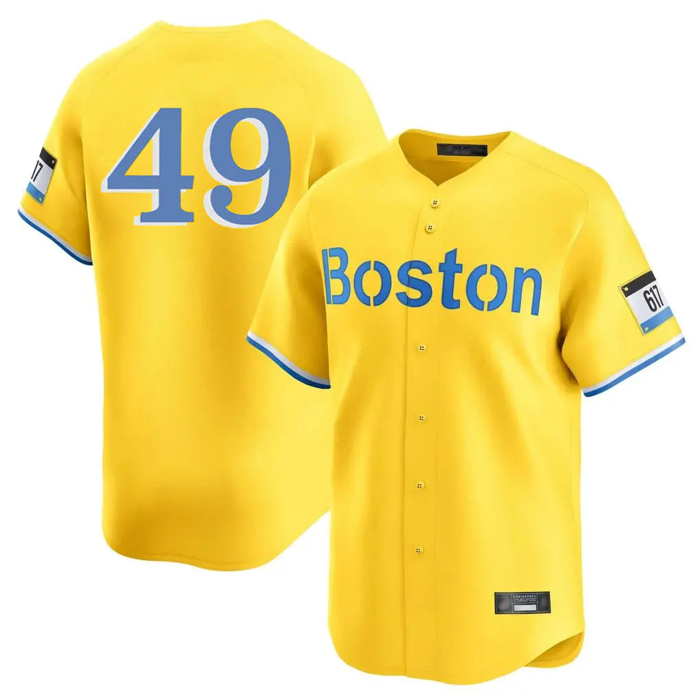 B.Red Sox #49 Tim Wakefield Player Yellow Limited Home Game Qdoa Stitched Jerseys