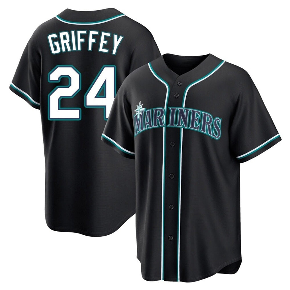S.Mariners #24 Ken Griffey Jr Player Black Fashion Home Limited Qdoa Stitched Jerseys
