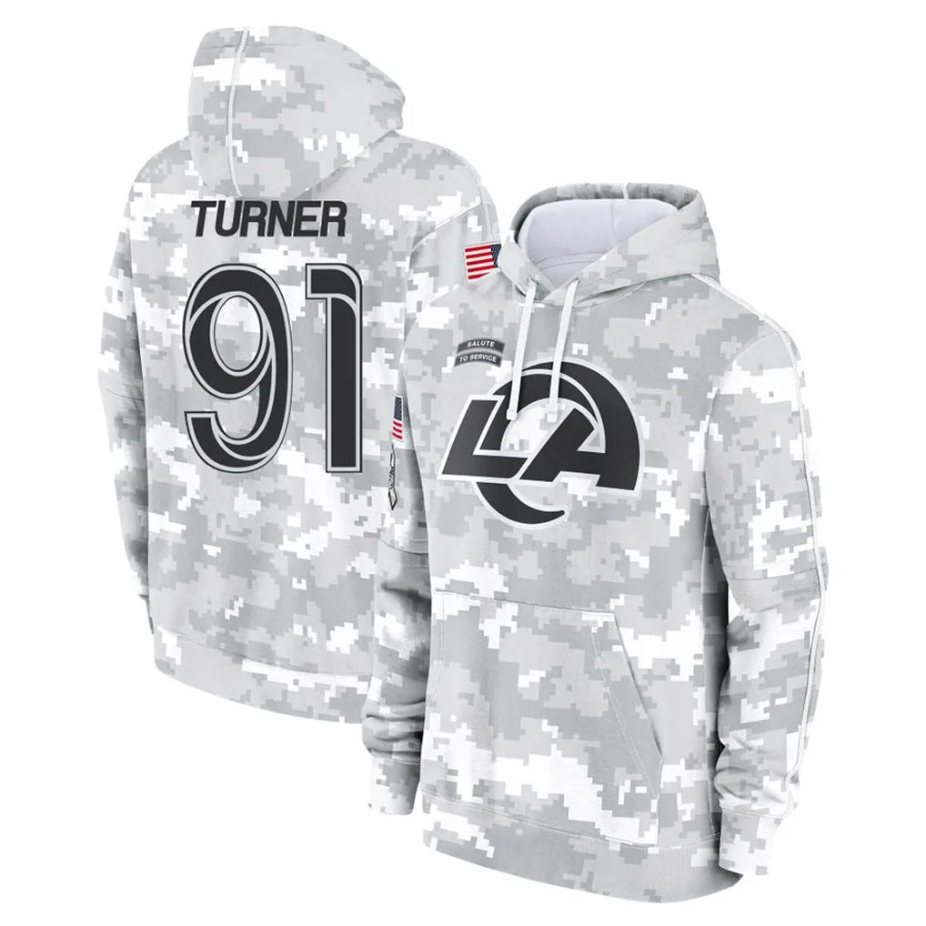 LA.Rams #91 Kobie Turner Player Arctic Camo Salute to Service Hoodies Limited Game Qdoa Stitched Jerseys