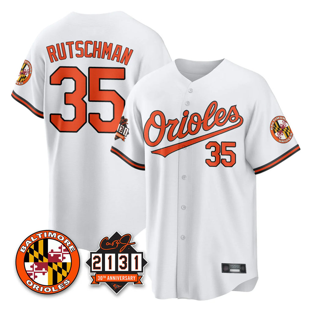 B.Orioles #35 Adley Rutschman Player White 30th Anniversary of 2131 Home Game Qdoa Stitched Jerseys