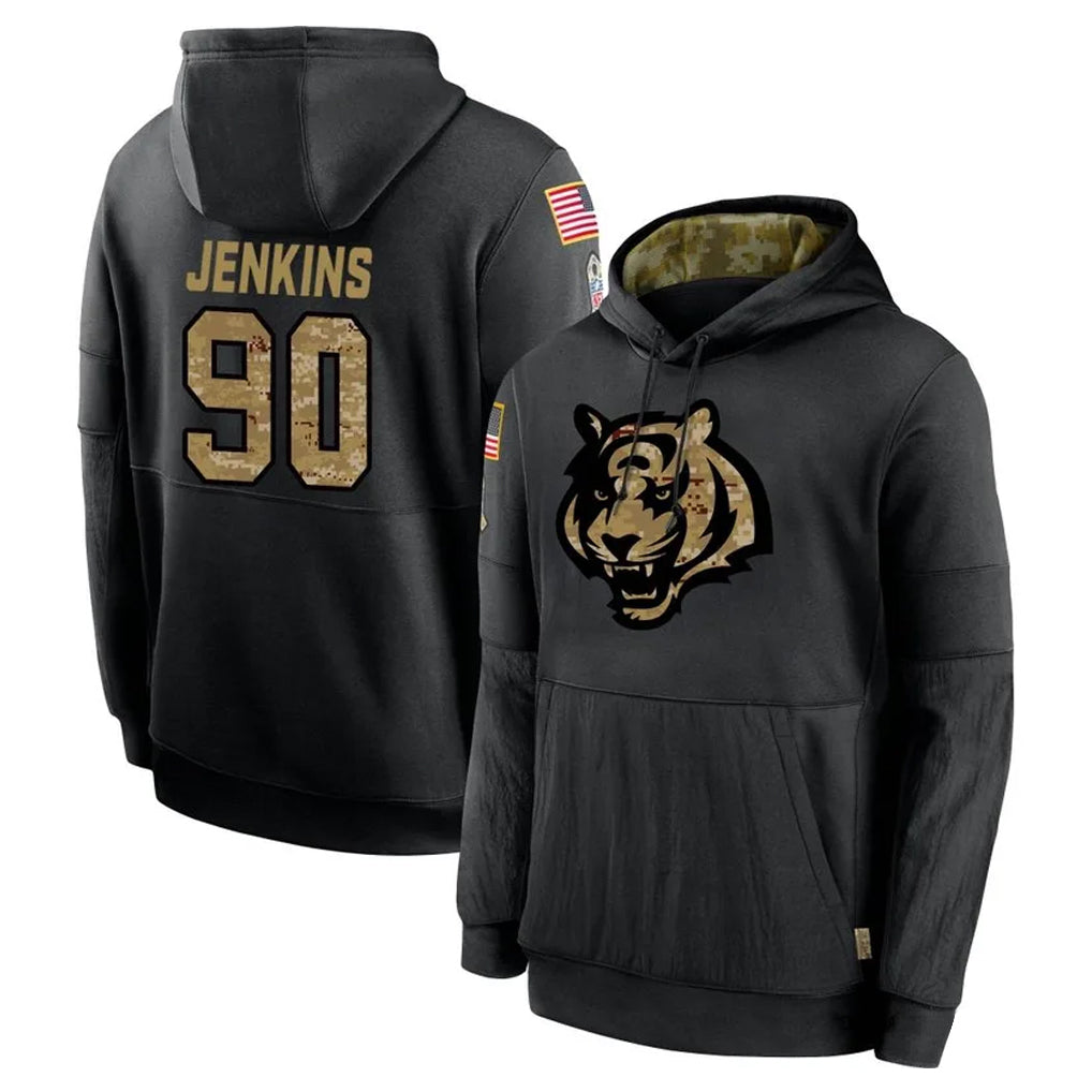 C.Bengals #90 Kris Jenkins Jr Player Black Salute to Service Pullover Hoodies Limited Qdoa Stitched Jerseys