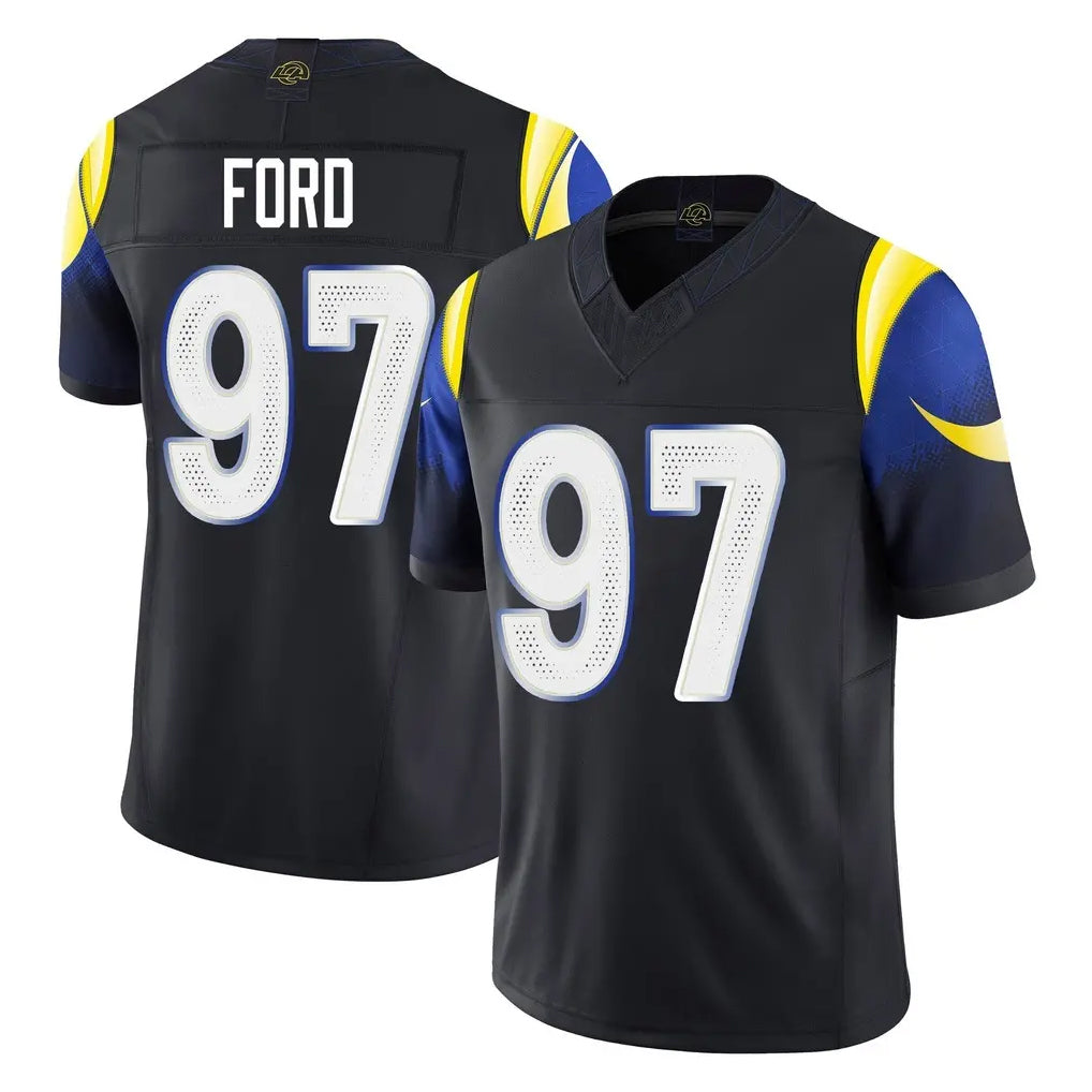LA.Rams #97 Poona Ford Player Black Midnight Rivalries Collection Limited Home Game Qdoa Stitched Jerseys