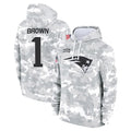 NE.Patriots #1 A.J. Brown Player Arctic Camo Salute to Service Pullover Hoodies Limited Game Qdoa Stitched Jerseys